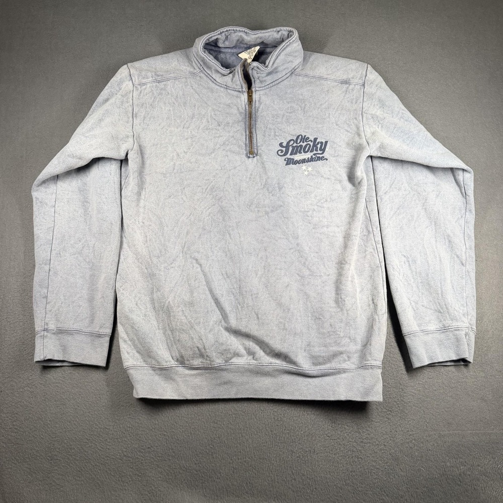 Comfort Colors Sweatshirt Womens Small Blue Fleece 1/4 Zip Ole Smoky Moonshine